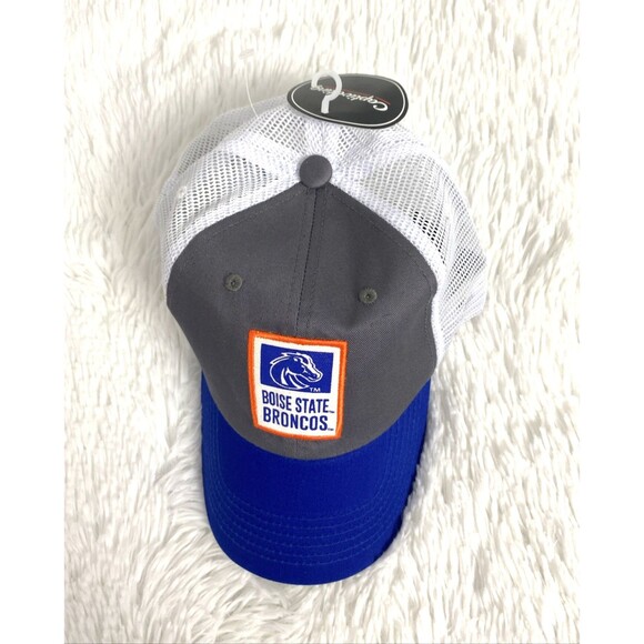 Captivating Hat Boise State Broncos Snapback Trucker Cap Blue White One Size - Picture 3 of 9